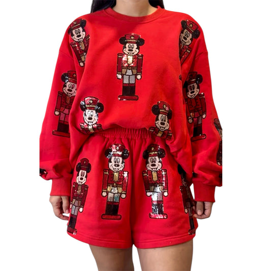 Christmas Nutcracker Mickey Sequin Set (Sweatshirt + Shorts) READY TO SHIP!